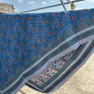 Handmade Cotton Block Print Quilt | Reversible Floral Bedspread