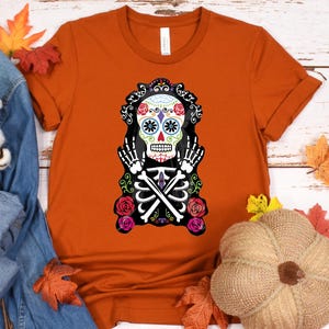 Camiseta La Catrina Dia de los Muertos, Camiseta Catrina Halloween, Camiseta Sugar Skull Halloween, Camiseta mexicana floral Catrina Dia dos Mortos