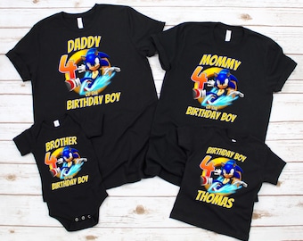 Sonic verjaardagsshirt, custom Sonic shirt, Sonic familie shirts, gepersonaliseerde Sonic verjaardag Tees, Sonic familie bijpassende shirts