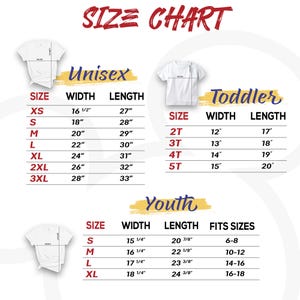Op de afbeelding: Een maattabel voor t-shirts, met afmetingen voor Unisex, Peuter en Jeugd maten. De tabel bevat breedte en lengte in centimeters, en maten voor jeugd.
