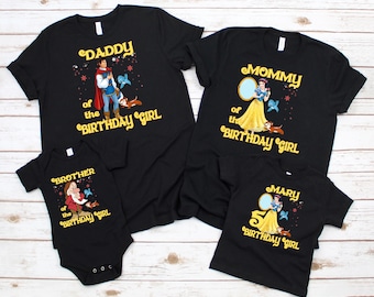 Verjaardagsshirt Sneeuwwitje, familieshirt, gepersonaliseerd verjaardagsshirt Sneeuwwitje en zeven dwergen, verjaardagsshirt Disney-prinses