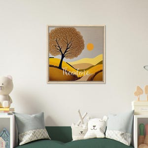 Impresión artística en lienzo enmarcado premium: Diseño inspirado en la naturaleza para habitaciones infantiles. Hecho a mano en el Reino Unido.