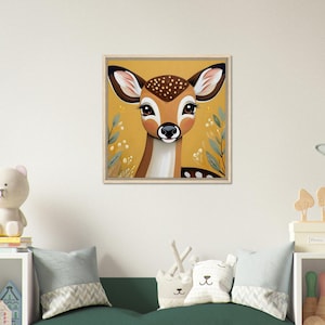 Impresión artística en lienzo enmarcado premium: Diseño inspirado en la naturaleza para habitaciones infantiles. Hecho a mano en el Reino Unido.