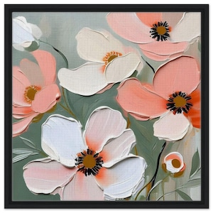 Coral Pink Floral Canvas Art: Wildflower Landscape, Framed Print
