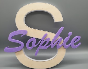 3D name badge made of wood and PLA, personalized, 17 color options