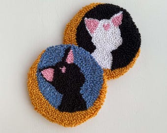 Mond Katze Punch Needle Untersetzer: Kawaii Luna Artemis getuftete Mug Rugs