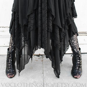 WITCHY BLACK LAYERED sheer mesh and lace maxi skirt