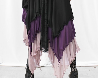 WITCHY OMBRÉ LAYERED black/purple/lilac tiered gradient sheer mesh full maxi skirt