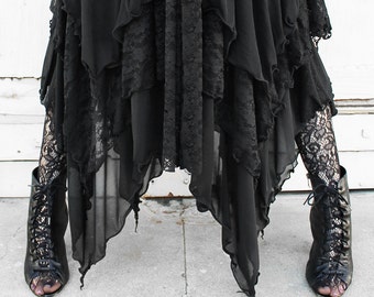 【BOHEMSEO】 SHEER LAYERED SKIRT, BLACK Sheer Overlay Maxi Skirt