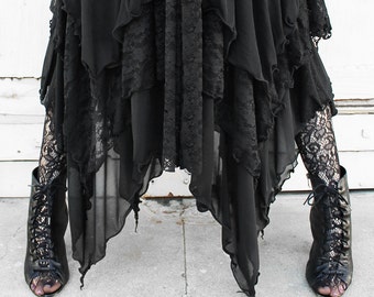 WITCHY BLACK LAYERED sheer mesh and lace maxi skirt