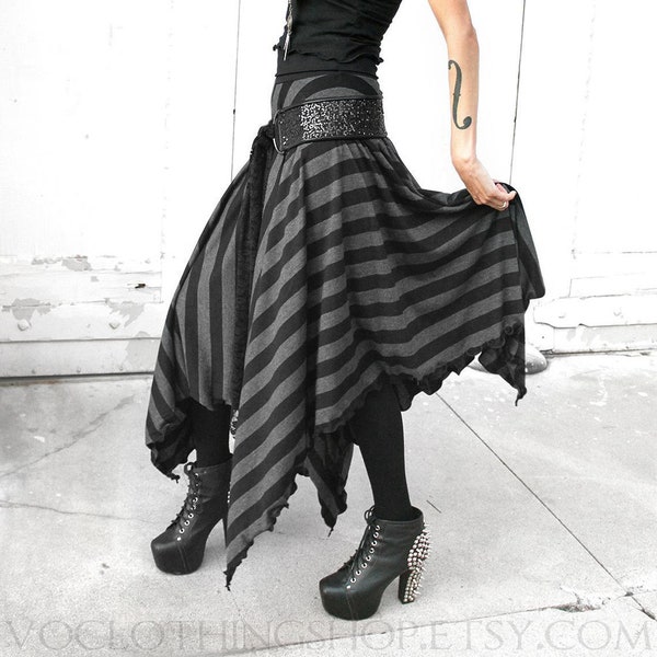 WITCHY BLACK STRIPED **new fabric** long black and dark gray maxi skirt