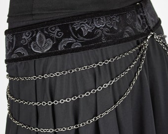 EMBOSSED VELVET CHAIN skinny handmade tie front hip belt with lace scarf detachable draping chains