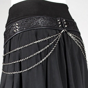 SPIKED BLACK SPARKLE skinny sequined lace handmade tie front hip belt with spikes and detachable draping chains