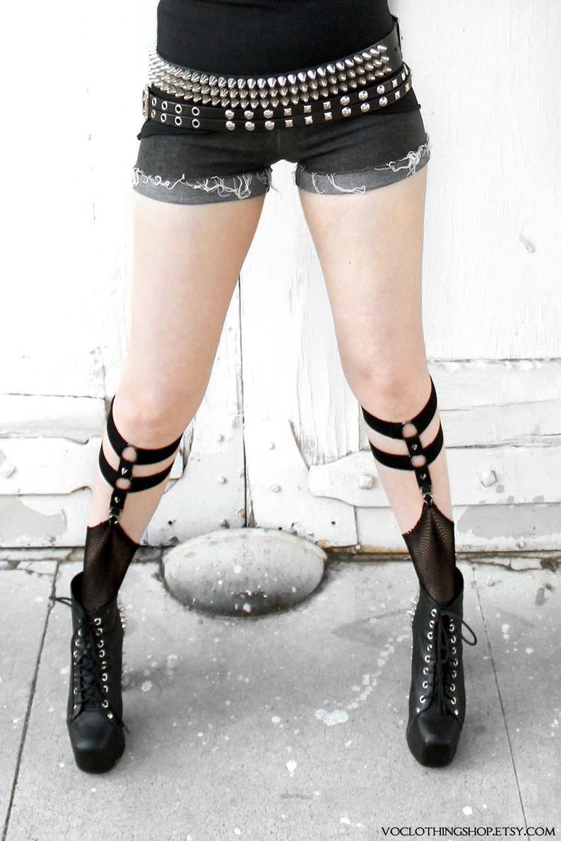 SPIKED SOCK GARTERS adjustable knee high / thigh high black Etsy