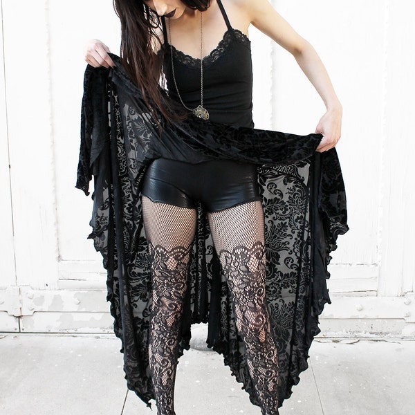 WITCHY BLACK MAGIC sheer stretch velvet burnout skirt