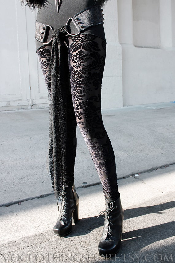 BLACK MAGIC III Sheer Stretch Velvet Burnout Leggings 