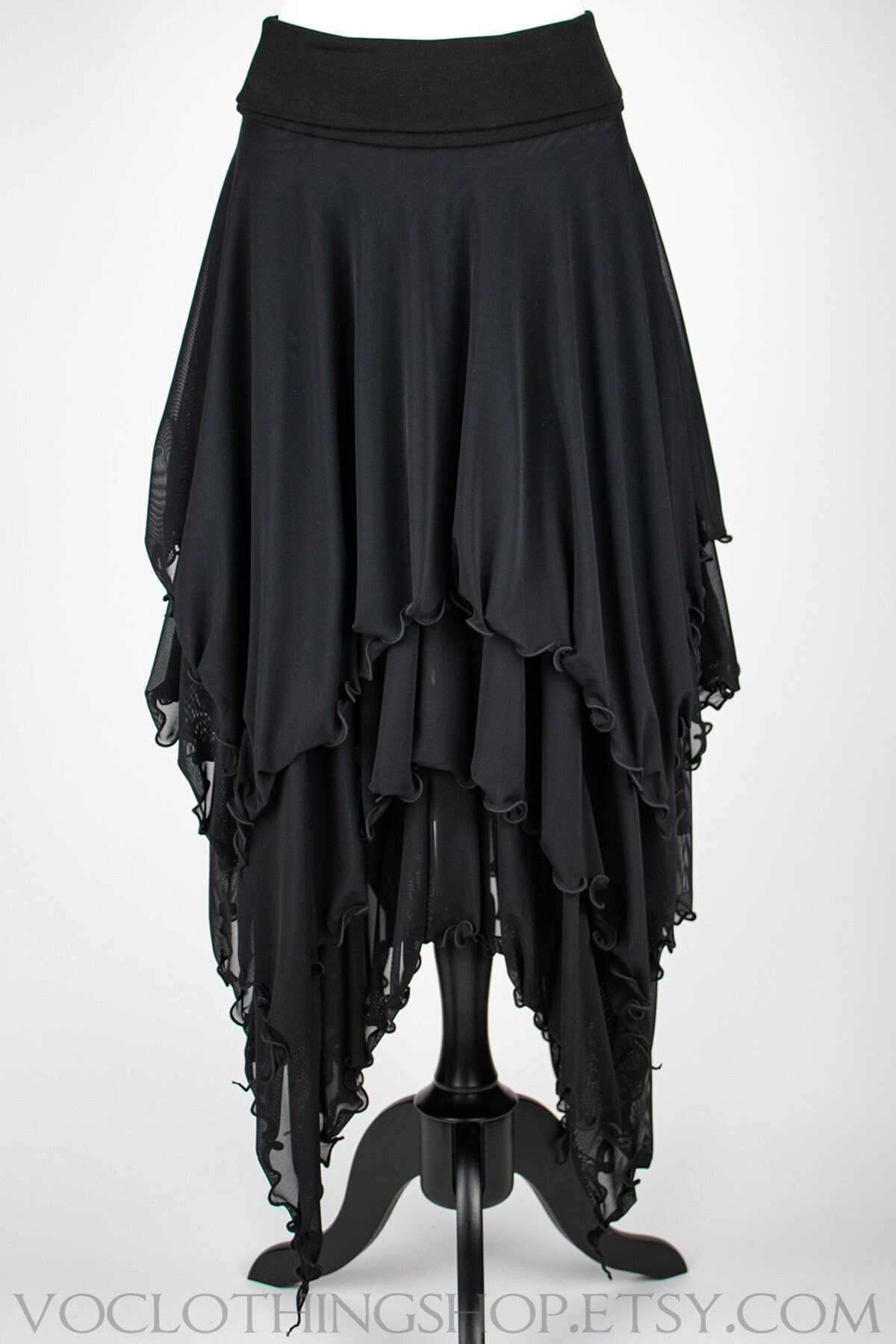 【OPEN YY】STRAP-LAYERED MAXI SKIRT, BLACK OPEN YY
