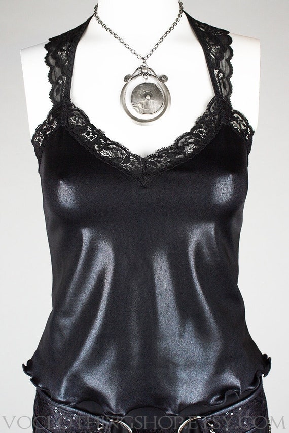 SCALLOPED LACE BACK Cropped Black Camisole Tank Top - Etsy
