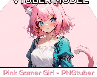 PNGTuber - Pink Gamer Girl / Premade / Animal Vtuber / Streamer / 2D Model Assets / Twitch / Anime / Vtuber / 2D Model / PNG Vtuber