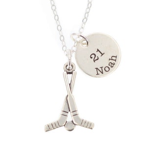 Hockey Player Necklace Sterling Silver Mom Jewelry Sticks 3D Name Number Charm Custom Sports Player Playoff Varsity