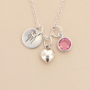 Girls Heart Charm Necklace Sterling Silver Valentine Gift Love Heart Rose Gold Little Girls Pink Crystal Birthday Gift Niece Daughter