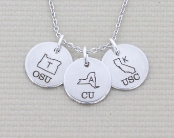 Going Way to College Necklace: State Outline, Personalized Graduate Initial Charm