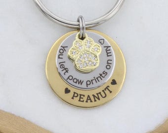 Pawprints on My Heart Pet Memorial Gift: Quote Keyring Custom Dog Name