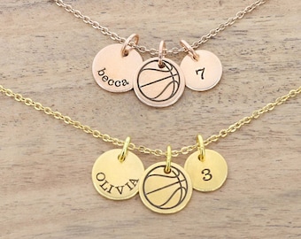 Custom Basketball Necklace • Sports Mom • Varsity Team Gift • Coach Jewelry Custom Womens NCAA • Personalized Name Number • Gold Basketball