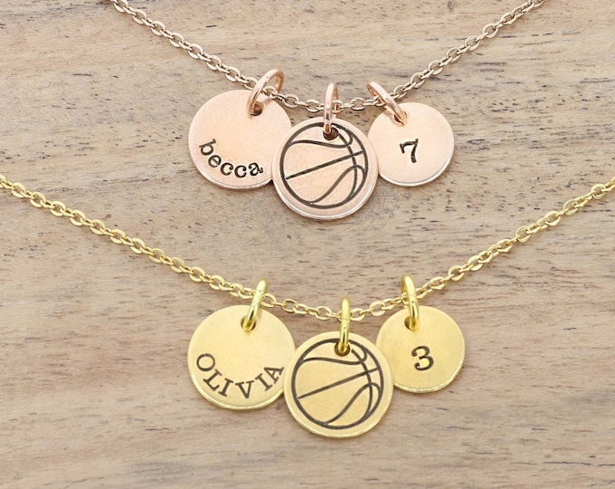 Custom Basketball Necklace • Sports Mom • Varsity Team Gift • Coach Jewelry Custom Womens NCAA • Personalized Name Number • Gold Basketball
