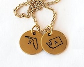 State Necklace Going Away Grad Gift Best Friend Gift Custom State Charm Engraved Personalized Location Jewelry Far Away Gift Missing You