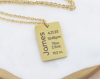 Personalized Baby Stats Necklace: New Mom Gift, Custom Engraved