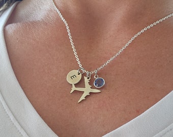 Pilot Gift Airplane Jewelry Flight Attendant Necklace Silver Airplane Charm Flight School Teacher Lessons Student Wings Flying