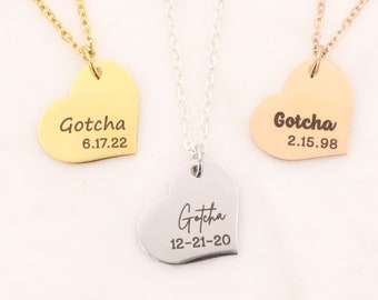 Gotcha Day Gift, Personalized Adoption Heart Name Date Necklace