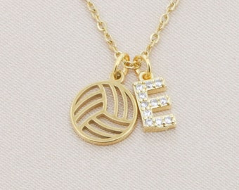 Volleyball Player Gift Girls Sports Team High School Volleyball Initial Necklace Team Jewelry Playoffs Championship Coach Gift Gold