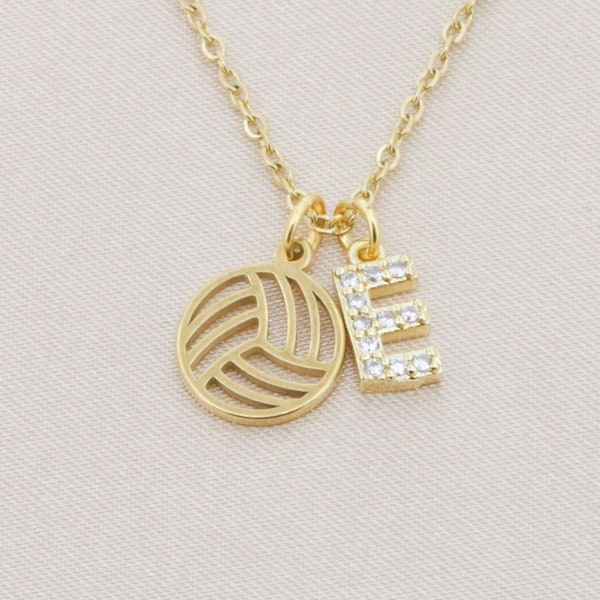 Volleyball Player Gift • Girls Sports Team High School Volleyball Initial Necklace • Team Jewelry • Playoffs Championship Coach Gift Gold