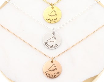 Personalized Cheerleader Necklace, Megaphone Charm, Cheer Squad Gift