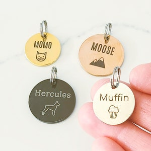 Double Sided Custom Pet Tag • Thick Laser Engraved Name Number • Large Dog Small Cat Round ID Tag • Personalized New Puppy Waterproof