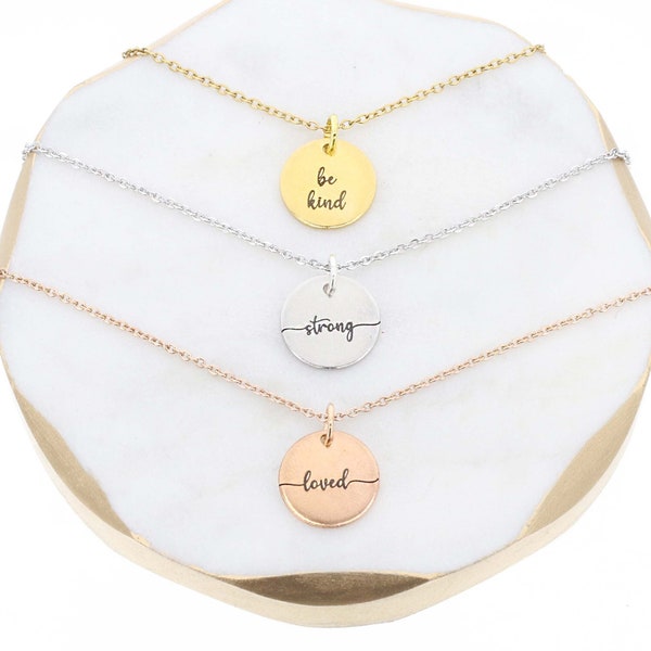 Custom Word Necklace • Minimalist Jewelry • Encouragement Gift • Motivational Friend Jewelry • Tiny Word Charm • Cursive Font Writing