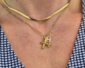 Airplane Charm Necklace: Pilot Gift Traveler Flight Attendant Custom Initial