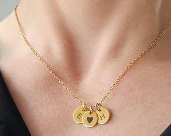 Mini Initial Necklace: Tiny Dainty Custom Disc, Minimalist Mom Gift