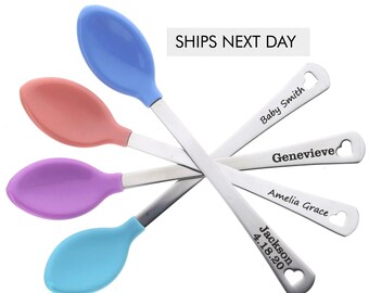 Baby Shower Gift • Custom Baby Spoon • Choose 1-4 Spoons • Color Changing Heat Sensing Personalized Feeding Spoon New Baby Gift Mom