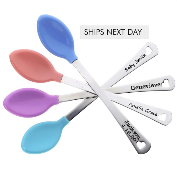 Baby Shower Gift • Custom Baby Spoon • Choose 1-4 Spoons • Color Changing Heat Sensing Personalized Feeding Spoon New Baby Gift Mom