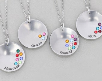 Grandma Necklace • Mother's Day Gift • Birthstone Gift • Personalized Mom Jewelry • Grandchildren Crystal Pendant • Grandmother Gift Nana