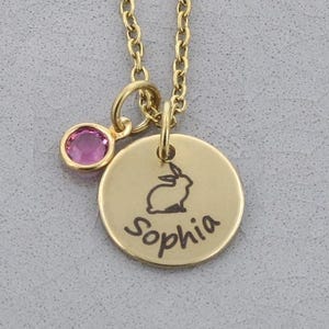 Personalized Bunny Necklace - Custom Name Spring Jewelry Easter Gift image 1