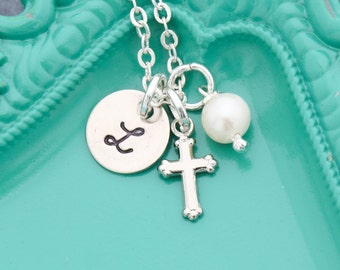 Girls Cross Necklace • Baptism Gift Christening Necklace • First Communion Necklace Little Girl Jewelry • Dainty Cross Necklace Silver Cross