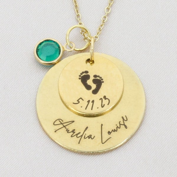 Personalized New Mom Necklace, Engraved Name & Birthstone