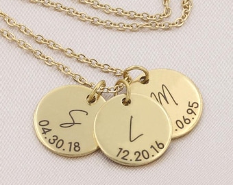 Collar infantil personalizado con iniciales, joyería con fecha de nacimiento personalizada.