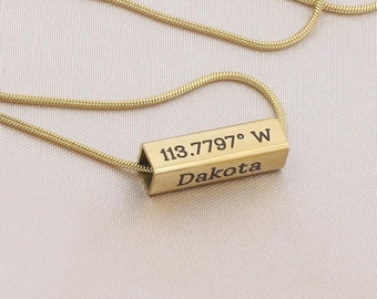 Name Bar Necklace: Custom 4 Sided Spinner Personalized Waterproof