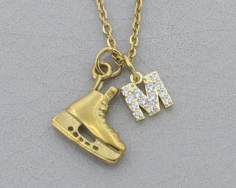 Hockey Charm Necklace: Personalized Ice Skater Initial