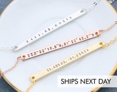 Long Coordinate Bar Necklace Skinny Coordinate Necklace Bridesmaid Gift Silver Coordinate Rose Gold Coordinate Location Gift QQQ